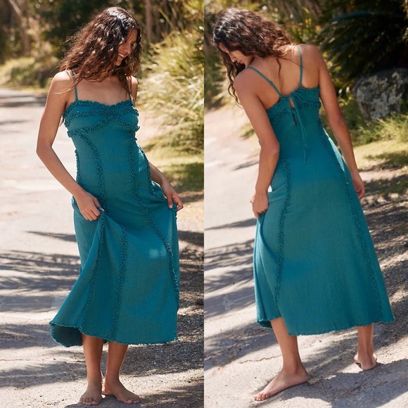 Free People Dresses & Skirts - NWT Free People Inessa Ruffle Midi Dress Dragonfly Turquoise